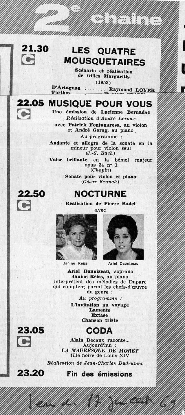Ariel Daunizeau - Télé Poche - Nocturnes 17 juillet 1969