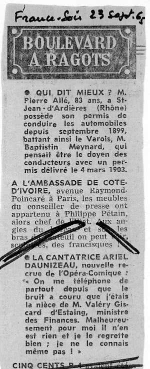 Ariel Daunizeau - France Soir 23 septembre 1965
