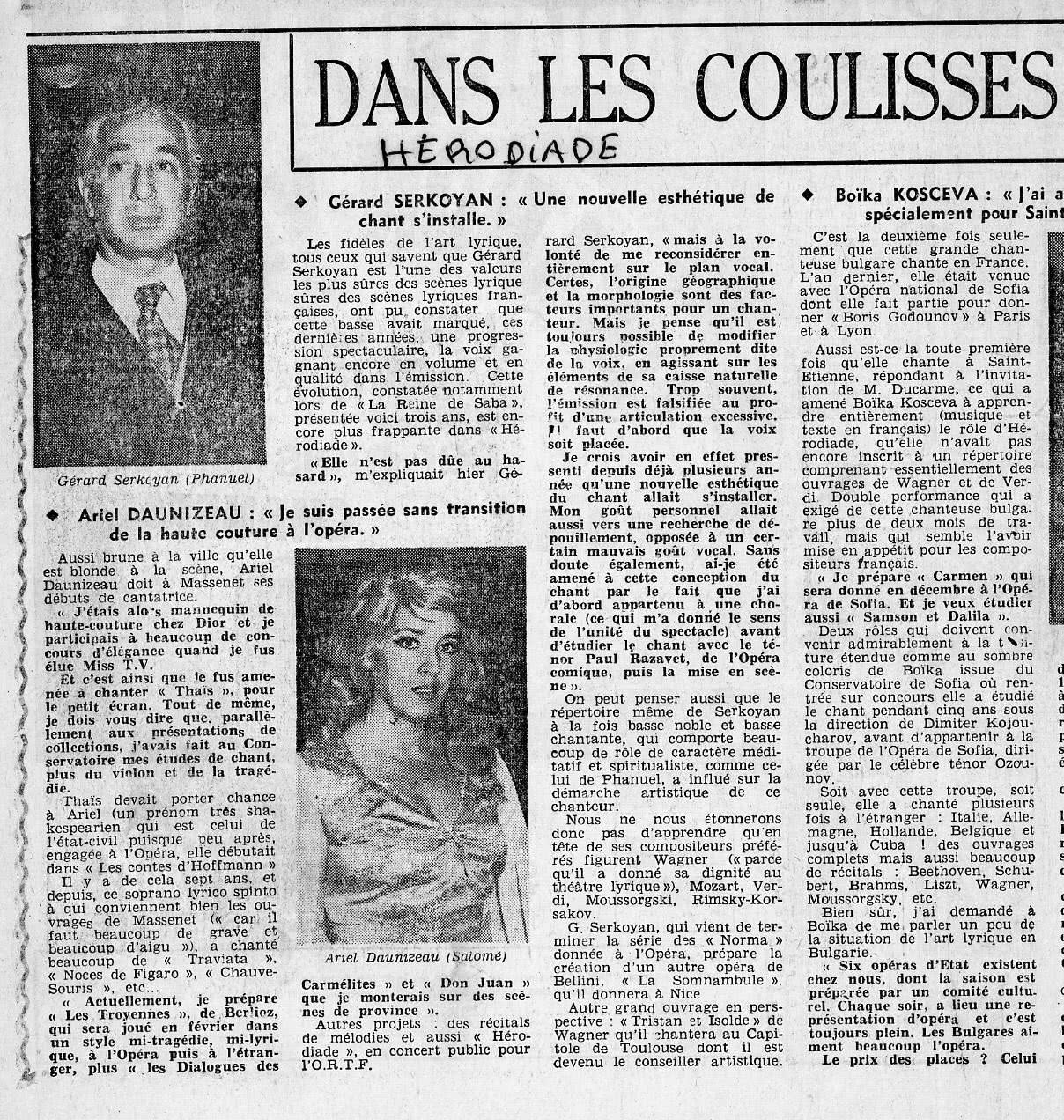 Ariel Daunizeau - Hérodiade - Opéra de Paris 1972