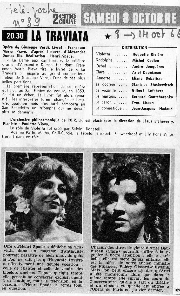 Ariel Daunizeau - Traviata - Télé Poche 8 octobre 1966