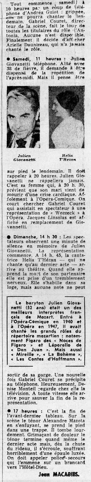 Ariel Daunizeau - Les Contes d'Hoffmann France Soir 1er février 1966