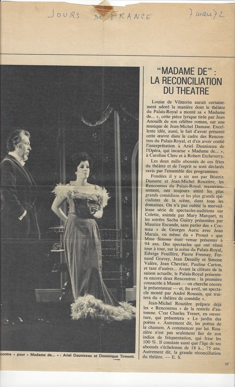 Ariel Daunizeau - Madame de - Jours de France 7 mars 1972