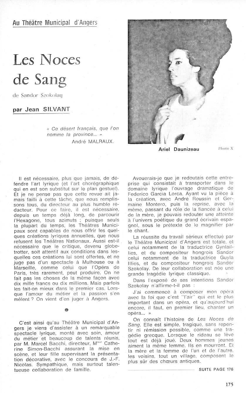 Ariel Daunizeau - Noces de Sang Angers novembre 1968