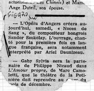 Ariel Daunizeau - Noces de Sang - Le Figaro novembre 1968