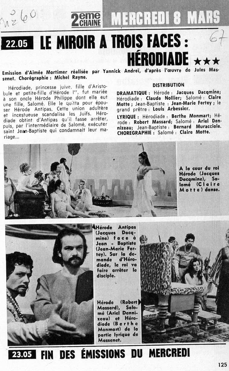 Ariel Daunizeau - Hérodiade - Programme TV 8 mars 1967