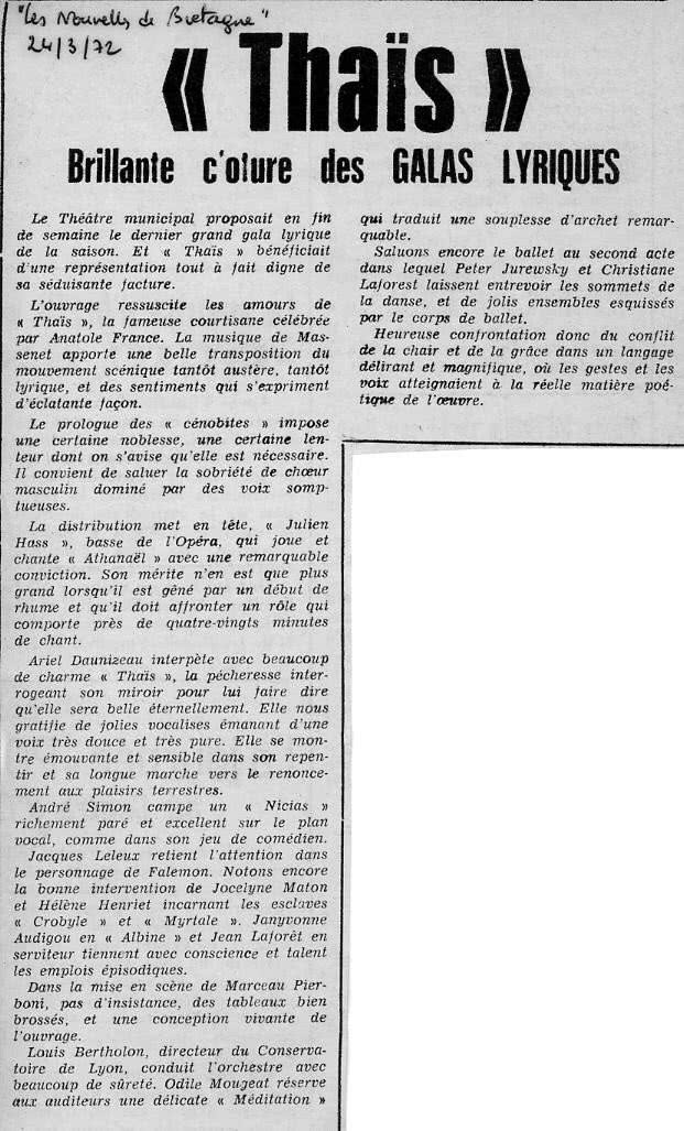 Ariel Daunizeau Thaïs Les nouvelles de Bretagne 24 mars 1972