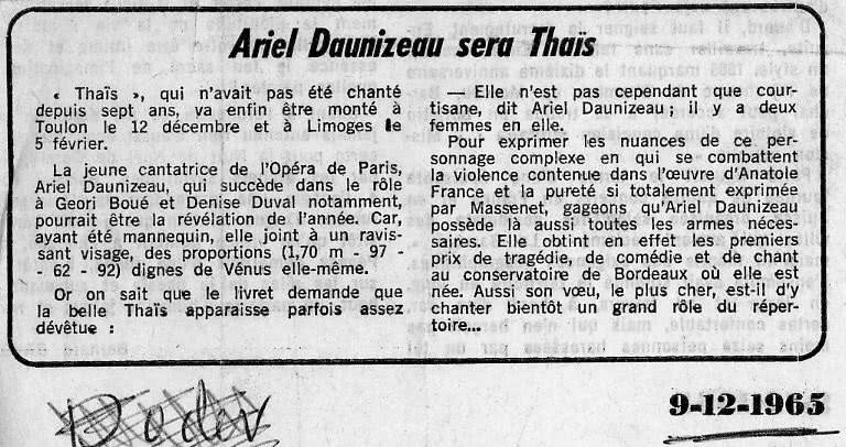 Ariel Daunizeau Thaïs toulon limoges décembre 1965 février 1966