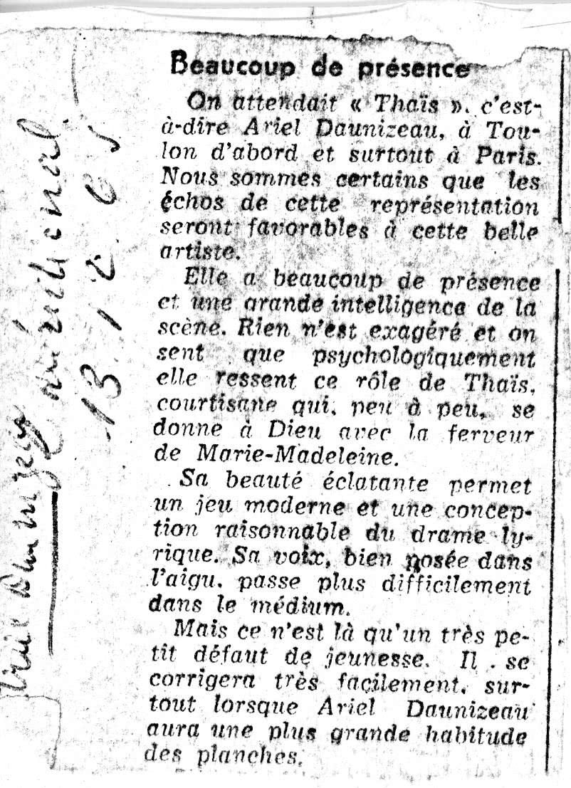 Ariel Daunizeau Thaïs toulon paris février 1965