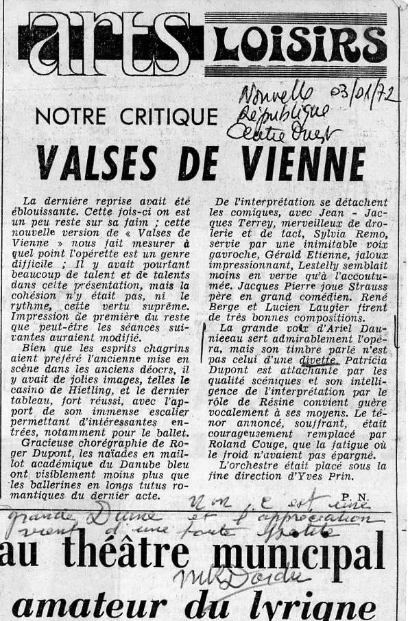 Ariel Daunizeau - Valses de Vienne - Nouvelle République 3 janvier 1972