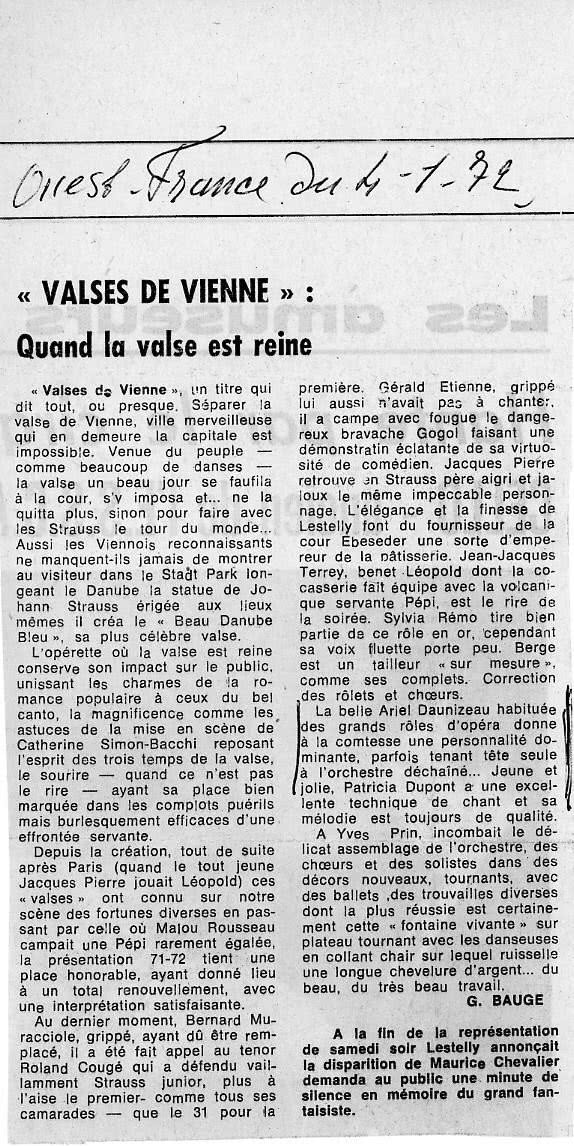 Ariel Daunizeau - Valses de Vienne - Ouest France 4 janvier 1972